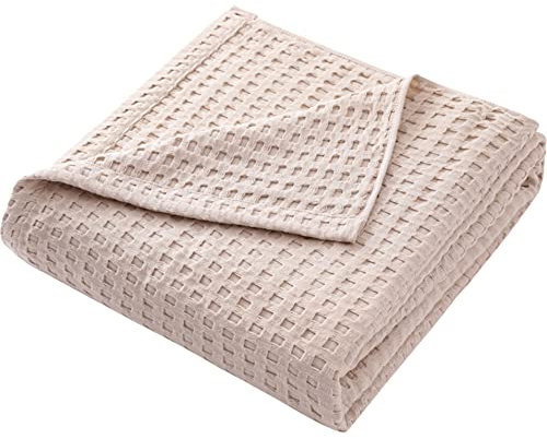Hayisugal Tagesdecke 100% Baumwolle Waffelpique Kuscheldecke Flauschige Wohndecke Soft Sommerdecke Waffeloptik Luftige Baumwolldecke als Bett Überwurf, Sofa Couch Decke, Khaki, 200 x 230cm