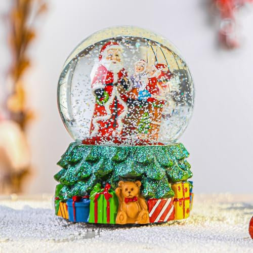 Schneekugel aus Glas mit Musik, Weihnachtsmann und Schneemann, Wasserkugel, Dekoration, musikalische Kristallkugel, Weihnachtsmann und der Schornstein
