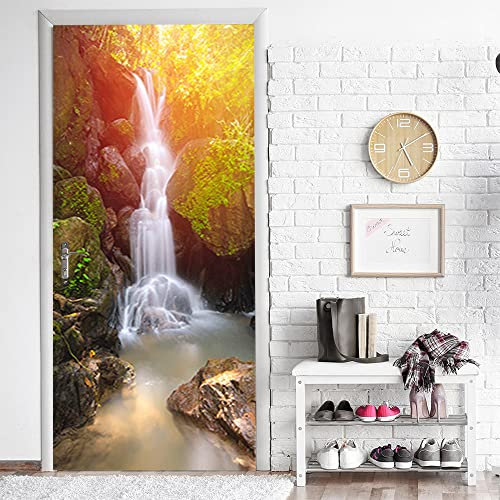 Selbstklebend Türposter Dämmerung Wasserfall Landschaft Fototapete 3D Home Decor Wohnzimmer Küchentür Aufkleber Pvc Selbstklebender Aufkleber 95x215cm
