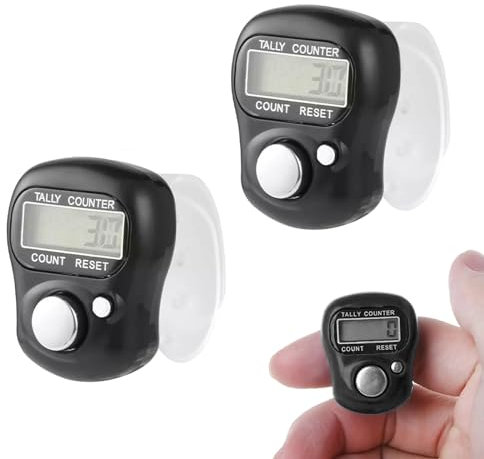 Rundenzähler Digital, Mini Finger Counter, 2 Stück Zähler, Handzähler Elektronisch, Finger Counters, Digitale LED-Finger-Clicker, Elektronische Finger Zähler, Fingerzähler, Manueller Zähler(Schwarz