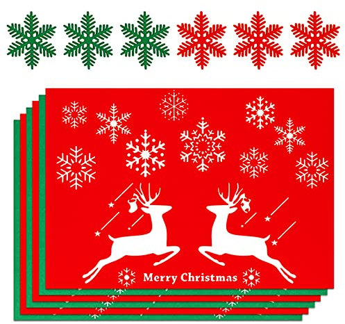 12 Stück Tischsets Weihnachten mit Untersetzer Filz, Untersetzer Teller Weihnachten Rot Grün, Tischsets Weihnachten Abwaschbar, Platzsets Weihnachten Waschbar, Weihnachtsdeko Weihnachts Deko (Mix)
