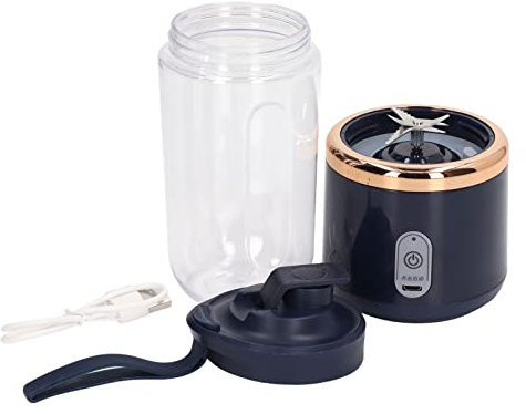 Mini Batidora Eléctrica Portátil de 300 ml, 1200 mAh, Extractor de Zumo de Frutas Con Carga USB, 6 Cuchillas para Batidos, Tapa Incluida (Azul)