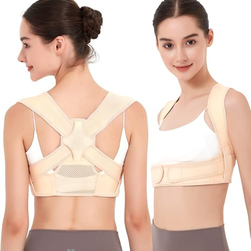 JMPOSE Corrector de postura para soporte de espalda: soporte de espalda ajustable para hombres y mujeres (Beis, S/M)