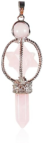 Soulnioi Melkaba Hexagonal Pendulum Necklace Pendant Natural Crystal Quartz Pendant Necklace Hexagonal Pointed for Energy Reiki (Rose Quartz)