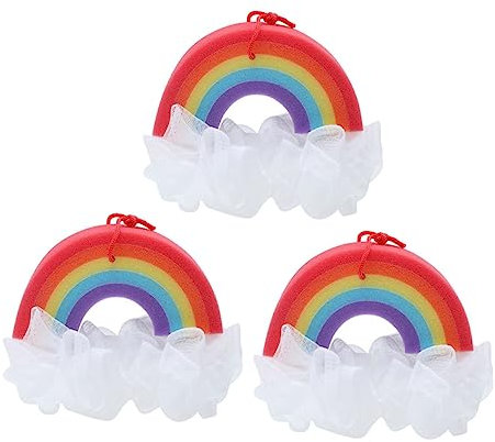 Healeved Körperpeeling 3 Stück Regenbogen-Körperbürste Badeschrubber Für Körper Schaumschwamm Farbige Badetropfen Regenbogen-Pouf Duschbälle Schäumende Badebälle Badenetz-Pouf Nylon Bunte