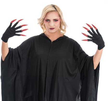 Chaks - Handschuhe mit Glitzer Fingernägeln, 1 Paar, Halloween | Kostüm Accessoire für Hexen und Vampire, Lange Glitzer Fingernägel, Halloween und Karneval