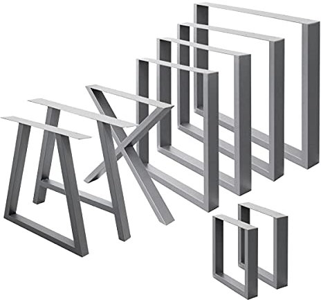 ECD Germany 2er Set Tischbeine Trapez Design, 60 x 72 cm, Grau, aus pulverbeschichtetem Stahl, Industriedesign, Metall Tischkufen Tischuntergestell Tischgestell Möbelfüße, für Esstisch Schreibtisch