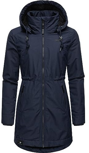 Ragwear Damen Wintermantel Warmer Parka lang wasserdicht mit Abnehmbarer Kapuze Dakkota Navy Gr. 3XL