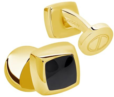 DAVIDOFF ESSENTIALS Mini Manschettenknöpfe Gold/Schwarz – vergoldete Messing Manschettenknöpfe quadratisch – stilvolle Herren Accessoires für schlichte Eleganz