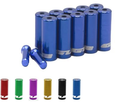 Fahrrad Endkappe 10 Stück Aluminium Bremszug Schaltzug 10 + 2 Set Endhülse für 4mm Schaltzughülle oder 5 mm Bremszughülle Caps mehrere Farben Bowdenzug (5 mm, Blau)