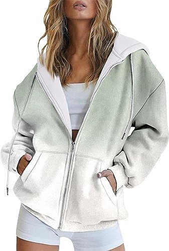 Mode Herbst und Winter Farbverlauf Druck lässig Taschen Langarm Kordelzug Kapuzenjacke Reißverschluss Damen Kapuzenpullover Kapuzenpullover Schwarz (Y, S)