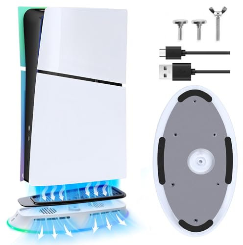 LYtech PS5 Pro/Slim Stand with Cooling Fan and RGB LED Light for Playstation 5 Disc/Digital Console, PS5 Slim Cooling Station Playstation 5 Pro Fan Cooler System Vertical Stand with 2 USB Ports