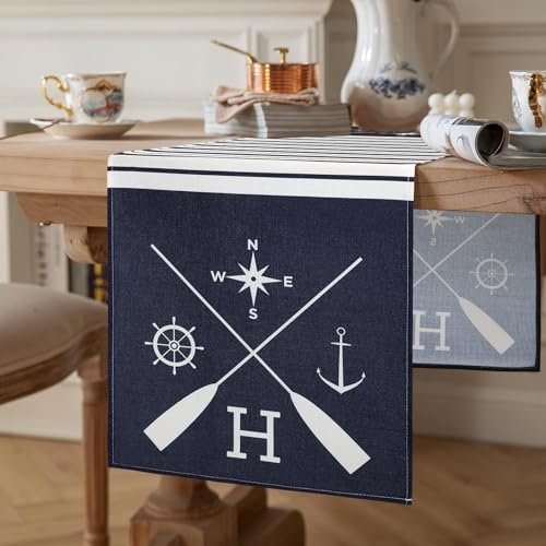 Modern Tischläufer 40x140cm Sommer Leinen Tischläufer Frühling Küche Esstisch Dekoration Tischläufer Blau Weiß Streifen Dekorativ Maritim Nautische Thema Muster für Esszimmer Party Hochzeits