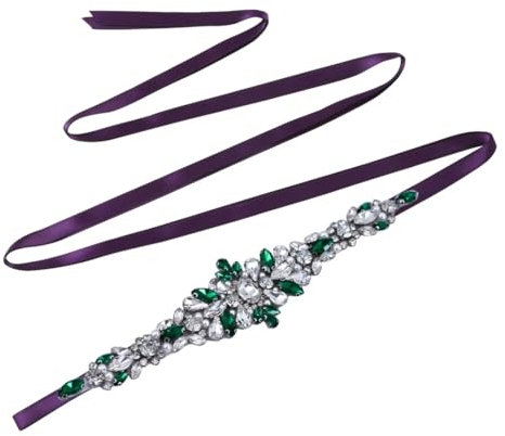 Wvapzxx Cintura nuziale fatta a mano gioielli applique partito abito da sera decorazione cintura nuziale, Nastro viola., Etichettalia unica