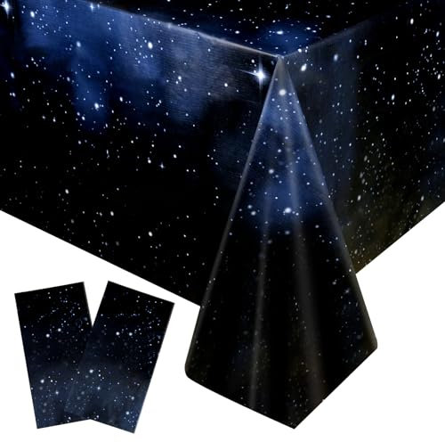 GUOYIHUA 2 Stück Weltraum Tischdecke Geburtstag, 137x274cm Rechteckige Galaxy Tischdecken, Plastik Wasserdicht Tablecloth, Wiederverwendbare Tischtuch für Potlucks Camping Geburtstage Party