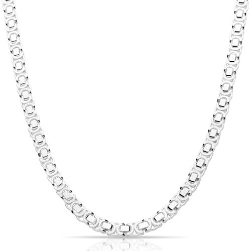 Tony Fein Etruskerkette Königskette Flach 5mm 925 Sterling Silber Massiv Gestempelt Halskette für Damen und Herren Made in Italy