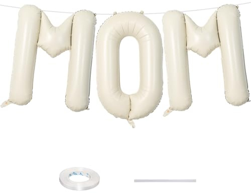40 Inch Beige Mom Balloons for Mothers Day Decorations, Large Cream Mother's Day Mylar Foil Balloon Letter, Ivory White Sand Mom Alphabet Sign for Mama Birthday Baby Shower Party Decor Supplies