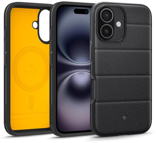 Caseology Athlex Mag für iPhone 16 Hülle Magnetische [Sandstein Textur] Fallschutz in Militärischer Qualität mit Seitlichen Griffmustern iPhone 16 Hülle - Active Black