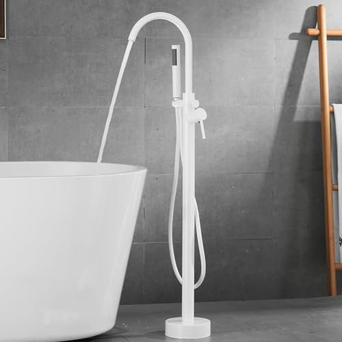 XJTNLB Freistehende Badewanne Armatur Weiß Badewannenarmaturen Set 360°Drehbar Auslauf Mischbatterie Badewanne