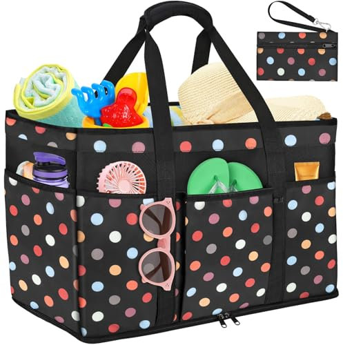 LUROON Grand Sac de Plage Femme 45L avec Fermeture Eclair, Imperméable Sac de Plage XXL Extra Large Famille, Pliable Cabas Plage Femme pour Plage Voyages Gym Piscine Rangement