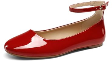 DREAM PAIRS Ballet Flats Shoes for Women, Cute Round Toe Women's Flats with Ankle Strap, Comfortable Dress Business Casual Office Work Shoes for Women,Size 9,Red,DWUMFA2510