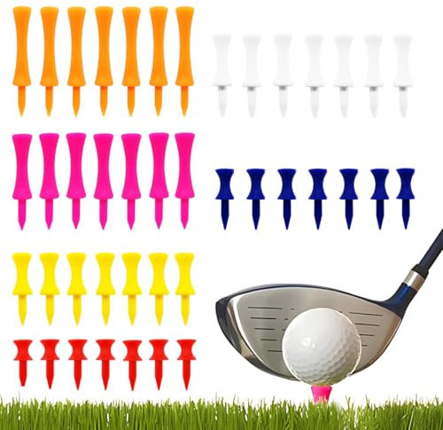 Plastic Golf Tees, Pack of 48 Tees de Golf en Plastique incassables et Plus épais 32mm/38mm/45mm/51mm/57mm/70mm, réduisent la Friction et Les Tees de Golf latéraux en Plastique, Multi Color Plastic
