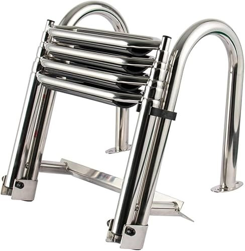 Portable Boat Ladder,Pool Ladder, 4 Steps Stainless Steel Pontoon Boat Ladder with Armrests 3.9in Widened Steps for Dock/Swim Pool/Marine, 200kg Load Capacity