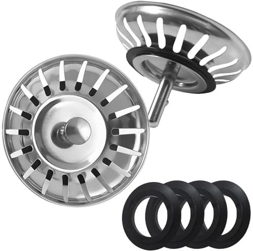 2pcs 78mm Kitchen Sink Plug Replacement, Sink Strainer Plug Equipped with 4 Rubber Rings, Suitable for Single Double Bowl Use and Prevent Clogs Bad Smells