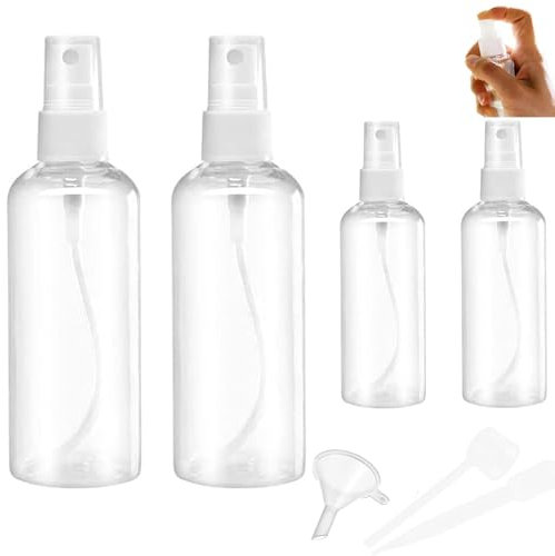 umyeoqoyo Small Spray Bottle 4Pcs Travel Size Atomiser Spray Bottles Refillable Containers Transparent Fine Mist Sprayer Bottles for Toiletries and Cosmetics, 2x20ml and 50ml