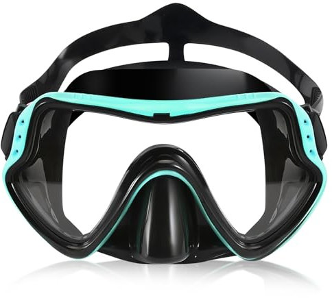 Gafas Buceo Niño, Gafas Piscina Niños 6-16 Años para Niños Niñas, Mascara Buceo Niño con Cubre Nariz, HD Antivaho Antifugas Gafas de Bucear para Buceo, Snorkel y Natación (Azul Lago+Negro)