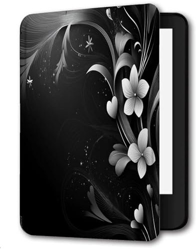 Case For 6 Amazon Paperwhite 10th Generation (Model No.PQ94WIF) 2018 Released PU Leather Case Paperwhite smart Sleep/Wake Paperwhite Cover-Lovely White Flowers Line Art