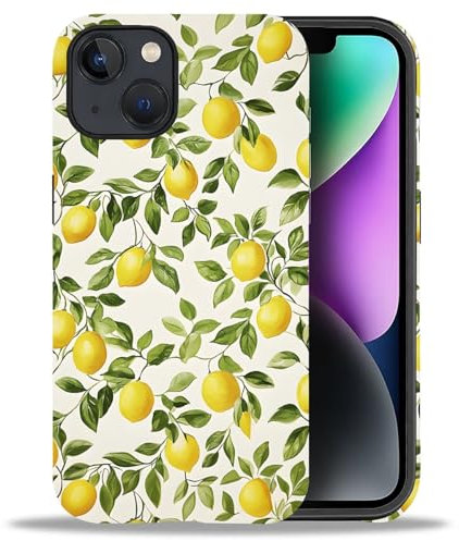 artslion 2 in 1 Cute Hülle für iPhone 14 6.1 Zoll, Stoßfest FallSchutz Handyhülle Grünes Zitronenblatt Sturzschutz Case