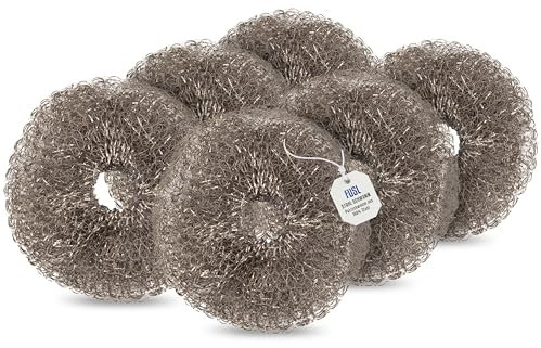 FUSL Stahlschwamm 6 Stück – robuster Edelstahl-Scheuerschwamm für Harte Reinigungsaufgaben – ideal für Grill, Pfanne, Topf & Backblech – kraftvoll & langlebig – mehrfach verwendbar