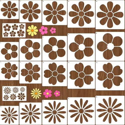 22PCS Large Flower Stencils for Painting, Reusable Cherry Blossom Daisy Art Drawing Templates for DIY Crafts, Plastic Wild Flower Paint Stencil for Drawing on Wood Wall Fence Furniture Crafts Canvas
