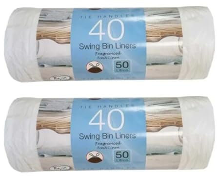 KAV Swing Bin Liners 50L - 2 Rolls (80 Tie Handle Bags), Fresh Linen Scented, Strong Jumbo Rubbish Bags with Drawstring - 40 Citrus Lemon & 40 Fresh Linen Summer Breeze For Household & Kitchen Waste