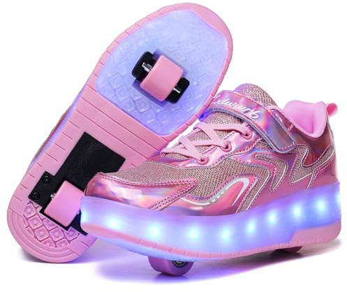 YongerYong Garçon et Fille LED Lumières Clignotante Patins à roulettes,Unique Double Rétractables Roues Rechargeables,Skateboarding Shoes Outdoor Sports Gymnastique Sneakers