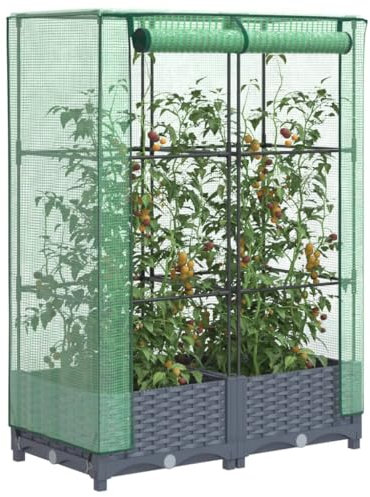Iiaky Jardinière surélevée avec Housse Aspect rotin 80x40x123 cm,Jardiniere sur Pieds,Bac avec Treillis,Jardiniere Terrasse