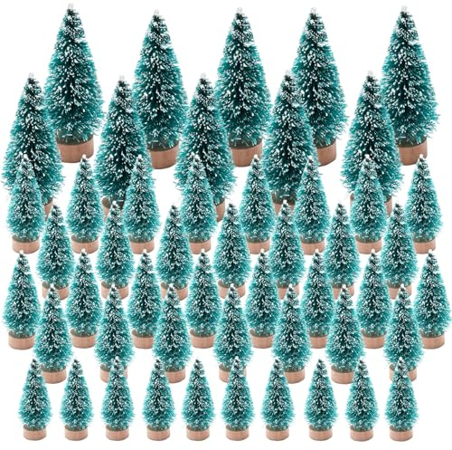 50 Stück Weihnachtsbaum Mini Künstlich,3.5/4.5/6.5/8.5cm,Miniatur Tannenbaum Grün mit Holzsockel Tanne,Tannenbaum Klein mit Schnee-Effek für Weihnachten Tischdeko Schaufenster Geschenke DIY