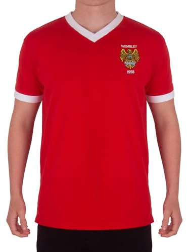 fan originals United Wembley 1958 Crest Mens T-Shirt V Neck Red Small