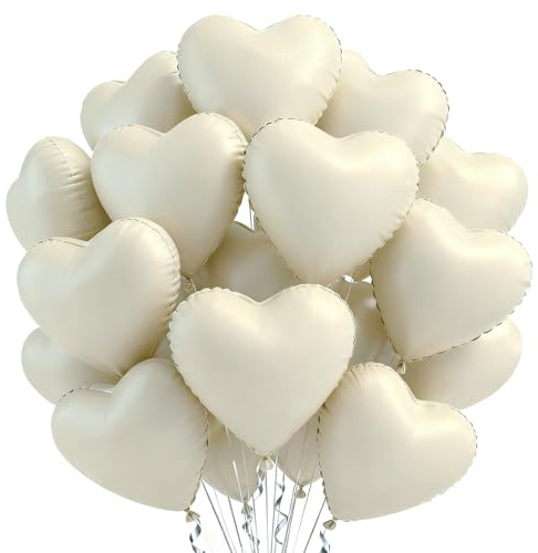 DecoGlee 30 Stück 45,7 cm cremeweiße Herzballons in Herzform, Mylar-Ballons, Dekoration für Geburtstag, Valentinstag, Hochzeit, Brautparty, Jahrestag, Verlobung, Partyzubehör