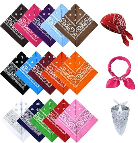 15 Stück Bandana Herren Damen - Polyester Halstuch 54x54 cm mit Paisley Muster, Atmungsaktiv & Weich - Vielseitig als Kopftuch, Haarband, Halstuch, Motorrad Halstücher & Festival Accessoire