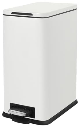 JM・YIPENG Kitchen Bin, Slim Pedal Bin with Lid, 17L Bathroom Bin, White Bin | White 17L Rubbish Bin with Soft-Close Lid,Kitchen Pedal Bin, Bathroom Bin, Inner Bucket, for Kitchen, Living Room and Office