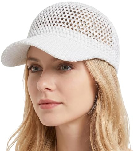 whatyam Sonnenhut Damen Sommer 2026 Neu Basecap Atmungsaktive Mesh Baseball Cap Frauen Leichte Strick Kappe Damen Elegante Schirmmütze für Outdoor Strand Urlaub Stylische Cappy Accessoires (Weiß)