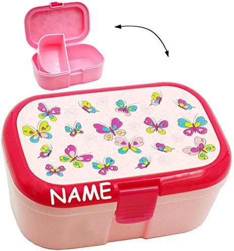alles-meine.de GmbH Lunchbox/Brotdose - Schmetterlinge & Blumen - incl. Name - mit extra Einsatz/herausnehmbaren Fach - Brotbüchse Küche Essen - für Mädchen & Jungen - Ti..