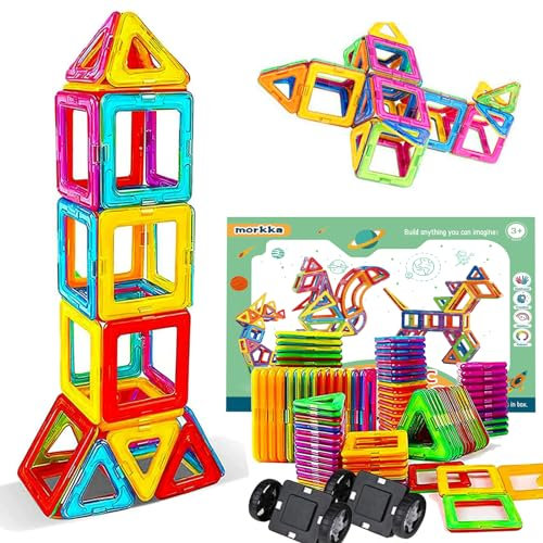 morkka Magnetische Bausteine, Magnetspielzeug Magneten Kinder Magnetbausteine Magnet Spielzeug Magnetspiele für Kinder Geschenk ab 3 4 5 6 7 8 Jahre Junge Mädchen Bauklötze Kinderspielzeug(46 pcs)