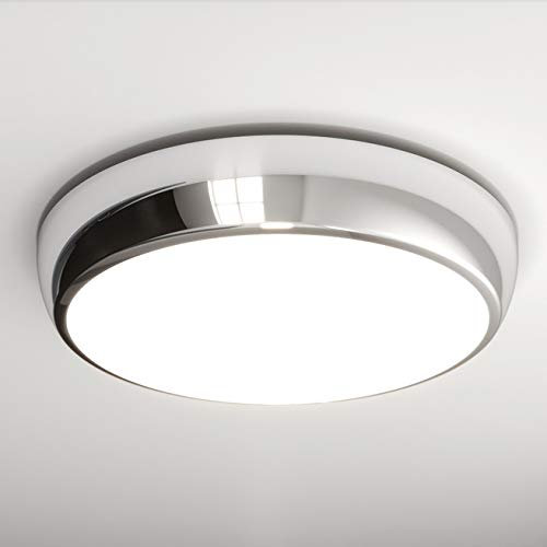 14W LED IP54 Flush Wall Ceiling Round Bathroom Dome Bulkhead Light Fitting for Indoor, Outdoor, Corridor, Commercial, Office, Hallway, Toilet, WC, Corridor, Utility, Porch - Polished Chrome 4000K