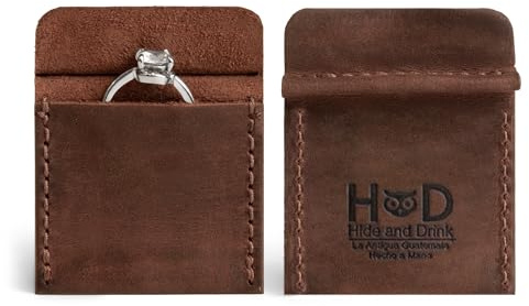 Hide & Drink, Leder-Eheringetui, Verlobungsbeutel, Braut- und Bräutigam-Schmuckaufbewahrung, Hochzeitsreise, Ringträger, Antragsringhalter, handgefertigt, inkl. 101 Jahre Garantie (Bourbonbraun)