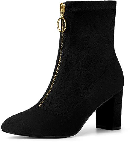 Allegra K Damen-Stiefeletten mit klobigem Absatz und Reißverschluss vorne Schwarz 35