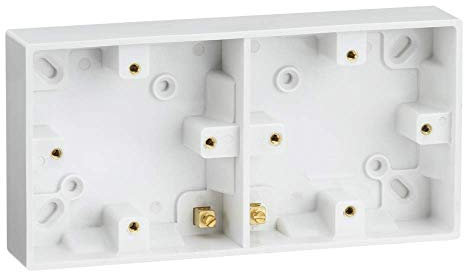 Knightsbridge White Square edge Plastic Dual 25mm Pattress Box with Earth Terminal