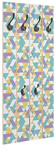 Bilderwelten Wandgarderobe Holz Lilac Triangles Garderobenpaneel + Haken schwarz, 100x40 cm